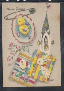 Cartolina Augurale Buona Pasqua Coniglio Papero illustratore Galbi ZB59 - Imagen 1 de 1