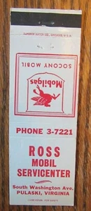 ROSS MOBIL GASOLINERA AÑOS 40 MATCHBOOK MATCHCOVER: PULASKI, VIRGINIA -E15 - Imagen 1 de 2