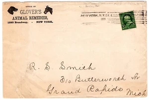 US 1900 MEDICAL GLOVER'S ANIMAL REMEDIES ADVERTING NEW YORK COVER - Picture 1 of 2