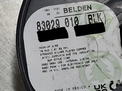 Cable de conexión Belden 83029 #18awg M16878/5 EE plateado (SCC) PTFE 200C negro/25 pies Foto 1 de 4