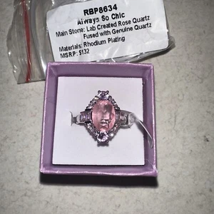Bomb Party Ring Size 7 RBP8634 Always So Chic Rose Quartz W/quartz Rhodium - Picture 1 of 7