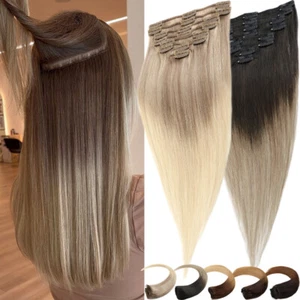 Ombre Clip In Real Remy Human Hair Extensions 8 Pieces 18 Clips Full Head USA - Picture 1 of 51