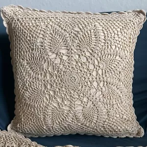 Crochet Pillow Covers Only 100% Cotton Vintage Handmade Set of 3 BEAUTIFUL! - Picture 1 of 8
