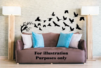 Flock of Birds Crows, Raven, Crow tree Silhouette Vinyl Wall Decal Sticker - Image 1 of 4