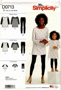 Simplicity D013 Child Misses 18" Puppe Tunika Leggings Schnittmuster ungeschnitten - Bild 1 von 2