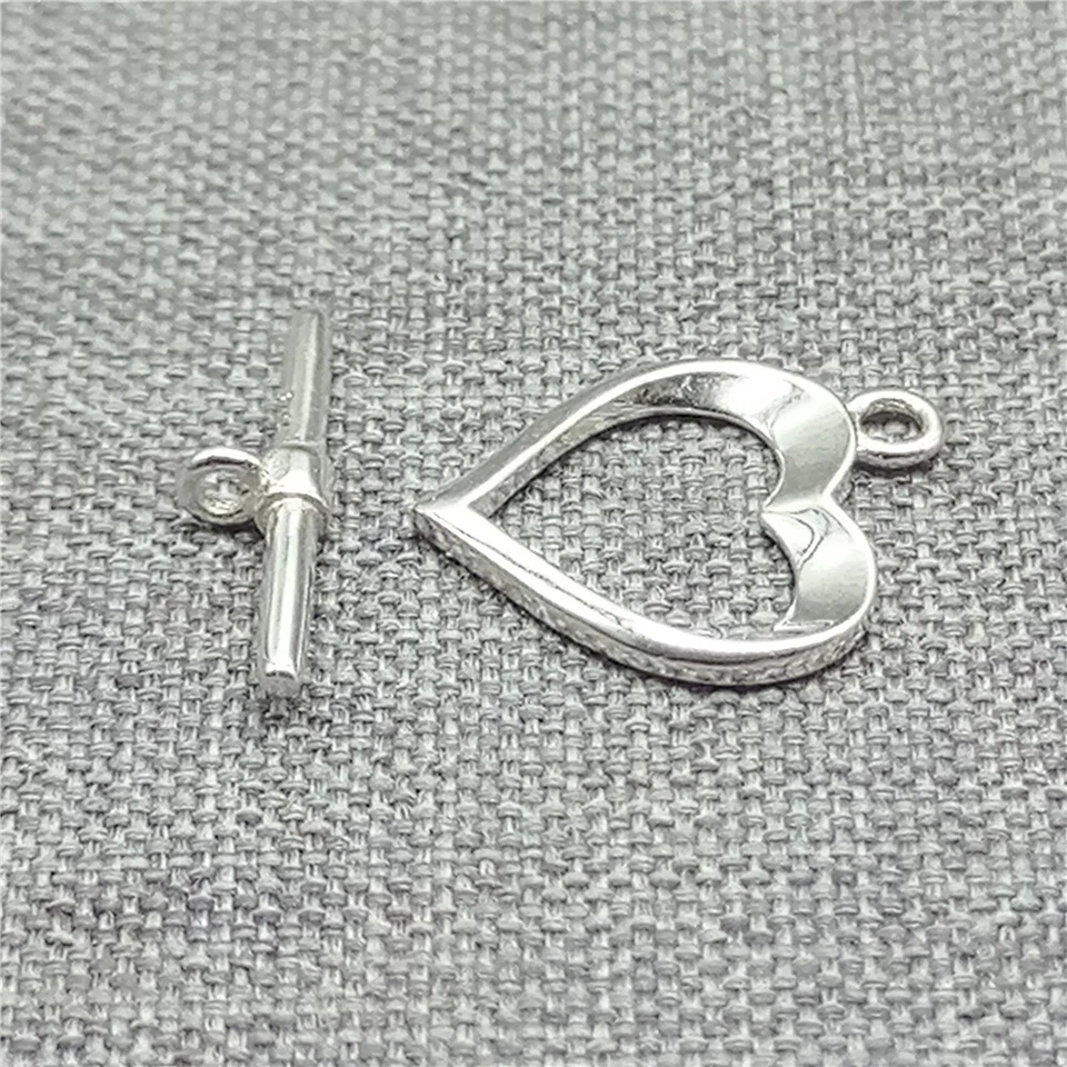 2 Sets of 925 Sterling Silver Heart Toggle Clasps for Jewelry Making - Image 1 of 4