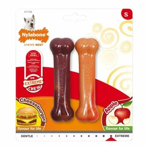 NYLABONE EXTREME TWIN PACK APPLE & CHEESE BURGER SMALL DOG TOUGH NYLON CHEW TOY - Picture 1 of 1