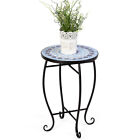 Topbuy Outdoor Plant Stand Top Round Accent Steel Table Garden Blue