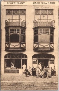 Vintage Nieuport-Bains BELGIUM Postcard "RESTAURANT CAFE DE LA GARE" 1924 Cancel - Imagen 1 de 2