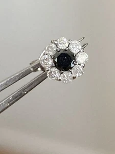 Vtg Single 14k Solid W Gold Stud Earring Natural White & Black Diamonds - Picture 1 of 10