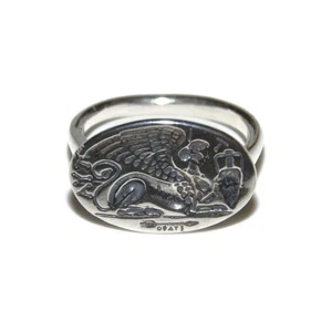 Anello in argento sterling 925 artigianale greco Egitto sfinge protezione sigillo misura 9 - Foto 1 di 8