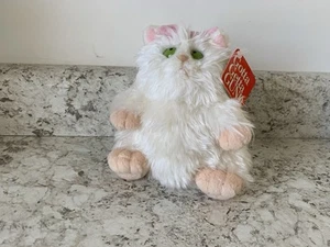 Peluche Gund Fuzzball 1105 Gato Blanco 6" Ojos Verdes 2002 Divertido Ojo Rollo Look con Etiqueta - Imagen 1 de 5
