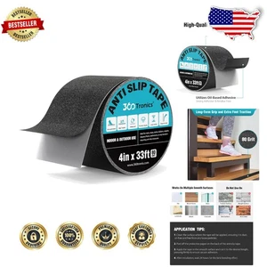 Heavy Duty Black Anti Slip Tape 4" x 33ft - Waterproof 80 Grit Aluminum Oxide - Picture 1 of 11