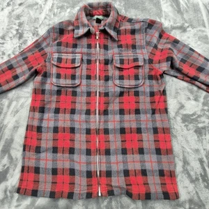 Lauren Ralph Lauren Jacket Womens Medium Red Gray Plaid Fleece Zip Shirt Shacket - Picture 1 of 14