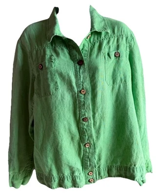 Chico's  Lightweight Jacket  Green Size 3  (16)  100% Linen  Button Closure - Image 1 of 4
