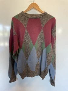 Neiman Marcus Men’s Vintage Sweater 100% Cotton Diamond Pattern Hong Kong Size M - Picture 1 of 8