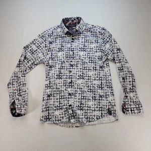 Camicia elegante Au Noir uomo 3/M blu geometrica con bottoni manica lunga - Foto 1 di 8