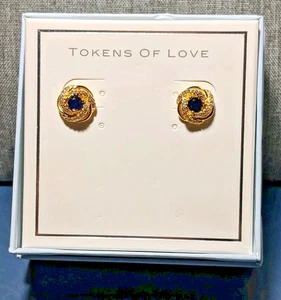 18k Gold Over Silver Lab-Created Blue & White Sapphire Love Knot Stud Earrings - Picture 1 of 8