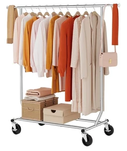 Tajsoon Clothing Rack Heavy Duty Foldable 250lb Capacity w/Bottom Shelf Rolling - Picture 1 of 6