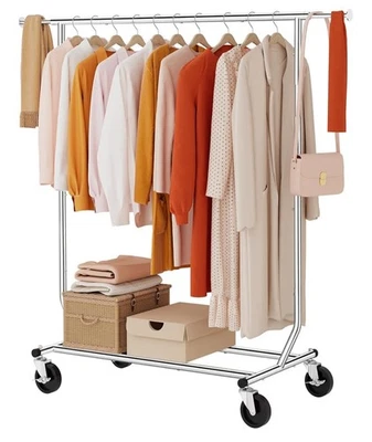 Tajsoon Clothing Rack Heavy Duty Foldable 250lb Capacity w/Bottom Shelf Rolling - Image 1 of 4