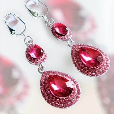 Ohrclips Clips Ohrringe rosenrot rosa Strass 6,5cm Ohrklipser Modeschmuck - Bild 1 von 4