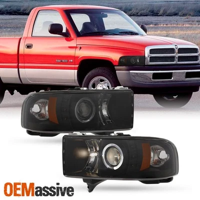 Fits 94-01 Ram 1500 94-02 Ram 2500/3500 Black Smoke Halo Projector LED Headlight - Image 1 of 4