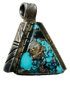Colgante Cabujón Triangular Turquesa Bisbee Grado Gema Natural Navajo De Colección - Imagen 1 de 13