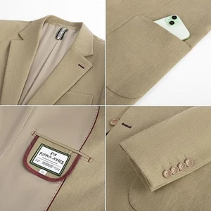 PJ PAUL JONES Mens Blazer Casual Two Button Sport Notched Lapel Solid Khaki L - Picture 1 of 6