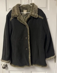 J Jill cappotto misto lana donna giacca alta grande pelliccia sintetica orlo bottoni marrone - Foto 1 di 9