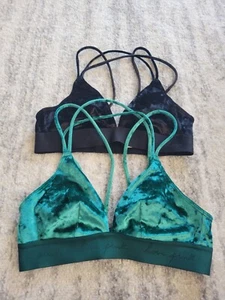 NWOT LOT of 2 Black Green Victoria's Secret PINK Velvet Triangle Bralette XS NEW - Picture 1 of 10