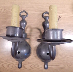 A VINTAGE PAIR OF "PEWTER" LOOKING HIGH QUALITY BRASS LIGHT SCONCES TO RESTORE - Picture 1 of 10