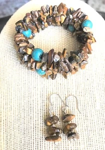  Gemstones Tigers Eye Magnesite (Dyed) MEMORY WIRE Bracelet Earrings Chakra USA - Picture 1 of 2