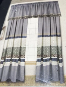 Window Coverings 2 Rod Pocket Curtains Panels Grey Multi Color - Picture 1 of 7