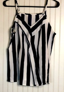 NWOT Shein Women's Black & White Striped Sleeveless Top w/Adj Straps Size L - Picture 1 of 10