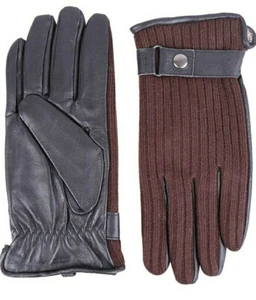Nappaglo Men’s Italian Leather + Cotton Winter Cycling Gloves, Brown/Grey, Sz: M - Picture 1 of 7