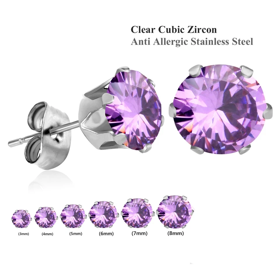 Brincos de aço inoxidável redondos de zircônia cúbica masculinos femininos 4/5/6/8MM E23 - Imagem 1 de 1