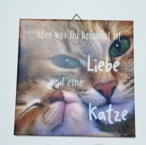 Handarbeit Dekofliese Wandbild Bildfliese Spruch Katze 134DP Geschenkidee Fliese - Bild 1 von 3