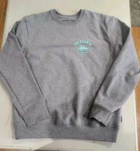 Patagonia Sweatshirt Surf Activists Fish Uprisal Crew Grey & Teal Size Small S - Picture 1 of 4