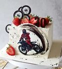 Motorcycle themed edible print cake topper
