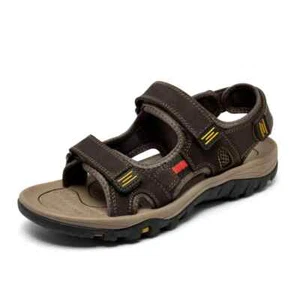 Summer Men's Sandals Open Toe Beach Shoes Genuine Leather Anti Slip Breathable - Picture 1 of 28
