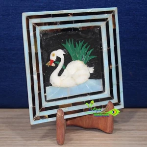 Marble Inlay Tray Handmade Decorative Tray SeaShell Inlaid Swan Pattern Decor - Picture 1 of 6