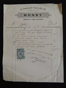 Facture ébéniste pour voitures. Henry Bld Courcelles Paris. 1873 - Foto 1 di 1