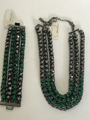 Kenneth Cole New York Urbano Facetado Cristal Verde Hematita Collar Pulsera Conjunto Foto 1 de 4