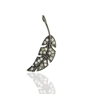 925 Sterling Silver Natural Diamond Leaf Pendant For Womens Jewelry - Picture 1 of 6