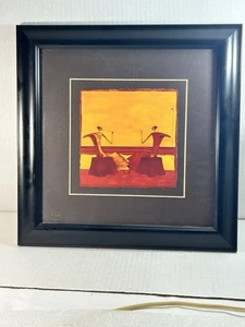 Figuras de comedor de mujeres sentadas con estampado enmarcado negro de artista Thierry Ona rojo naranja - Imagen 1 de 15