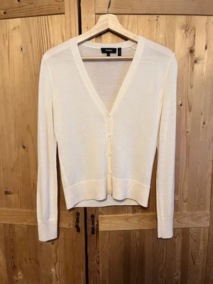 Theory White/Cream Regal Wool V- Neck Cardigan Women's Size S - Image 1 of 4