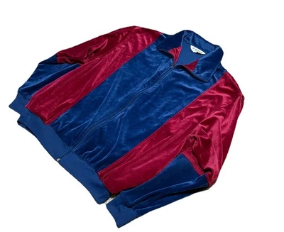 Haband Vintage 80s Velour Jacket Mens Large Blue Maroon Casual Loose Retro - Image 1 of 4
