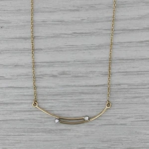 Diamond Bypass Necklace 14k Yellow Gold 16" Cable Chain - Picture 1 of 7