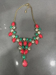 Amrita Singh Necklace, Blue and Pink Faux Stones with Rhinestone Statement - Picture 1 of 5