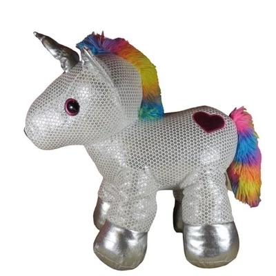 Unicorn Plush Dan Dee Collector’s Choice “Be Jolly” Silver Sequined Rainbow 20”  - Image 1 of 4